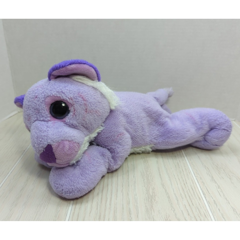The Petting Zoo Purple Tiger Pink Stripes Plush 12" Big Eyes READ Stuffed Animal